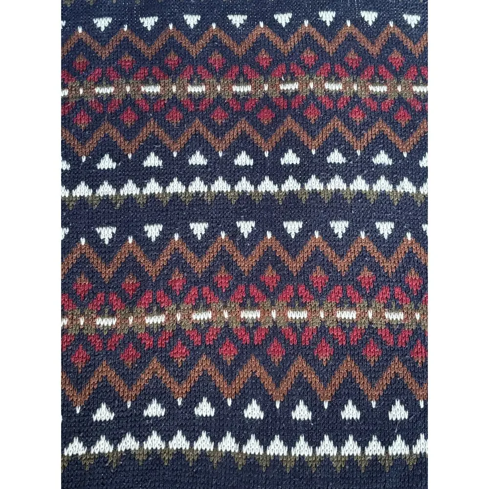 Vintage 90s Navy Blue Burgundy Fair Isle Knit Crewneck Sweater Mens XXL Cozy